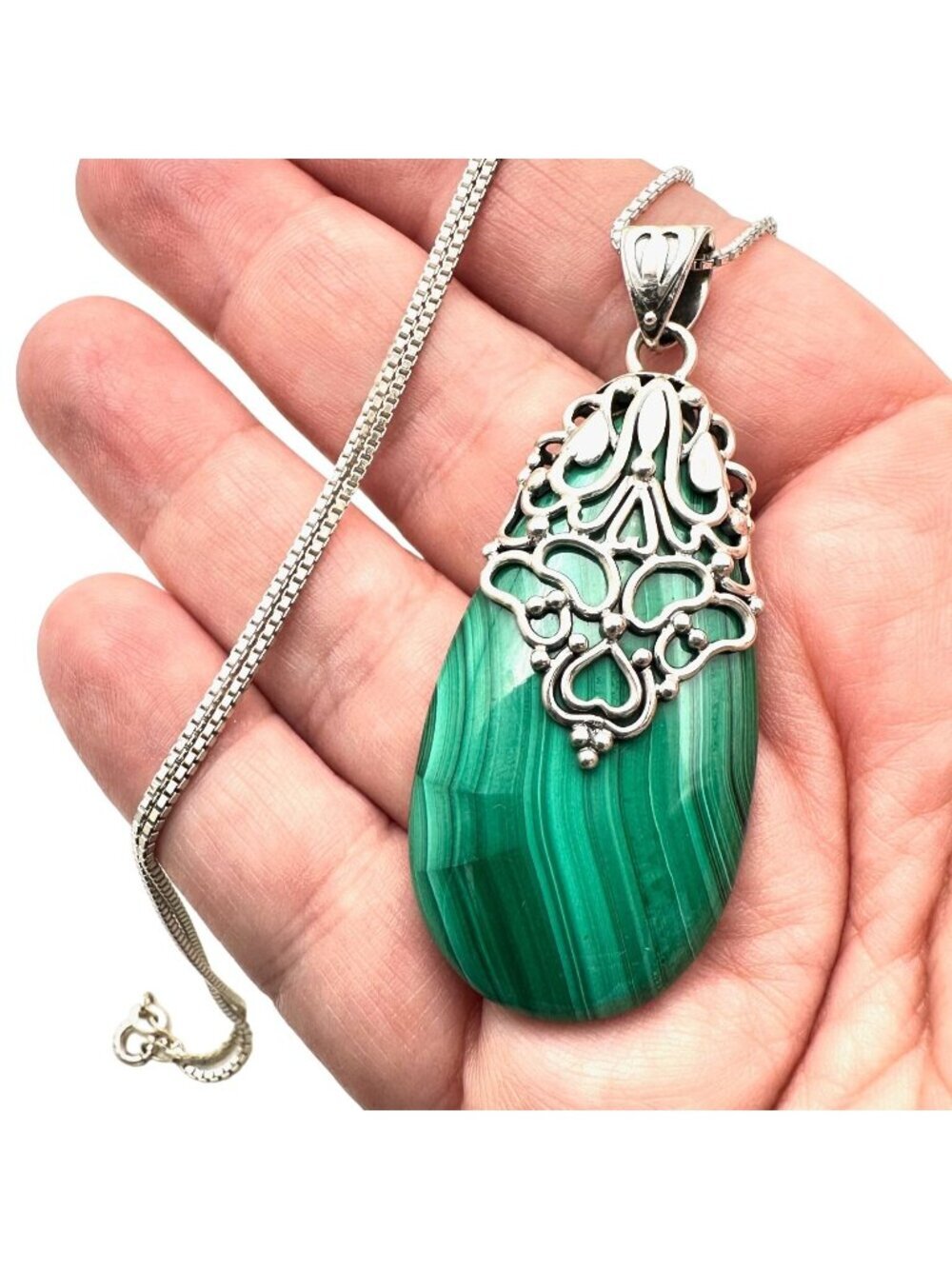 Doug Paulus Malachite Necklace Sterling Silver Pendant Green 28 Inch